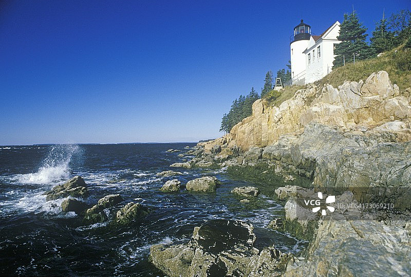 缅因州蓝山湾的贝斯港灯塔图片素材