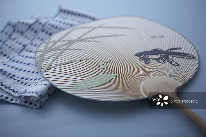 日式扇子、团扇和手巾、手拭特写图片素材