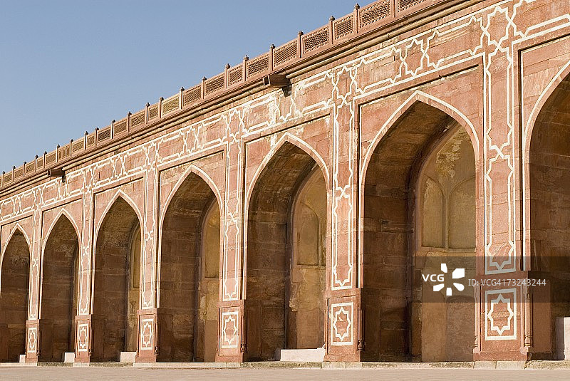 新德里胡马雍陵墓内的拱形墙，印度图片素材
