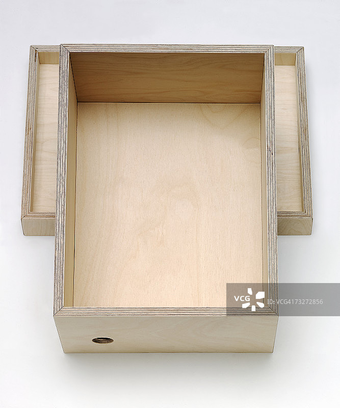 木鞋盒，高角度视图，工作室拍摄图片素材