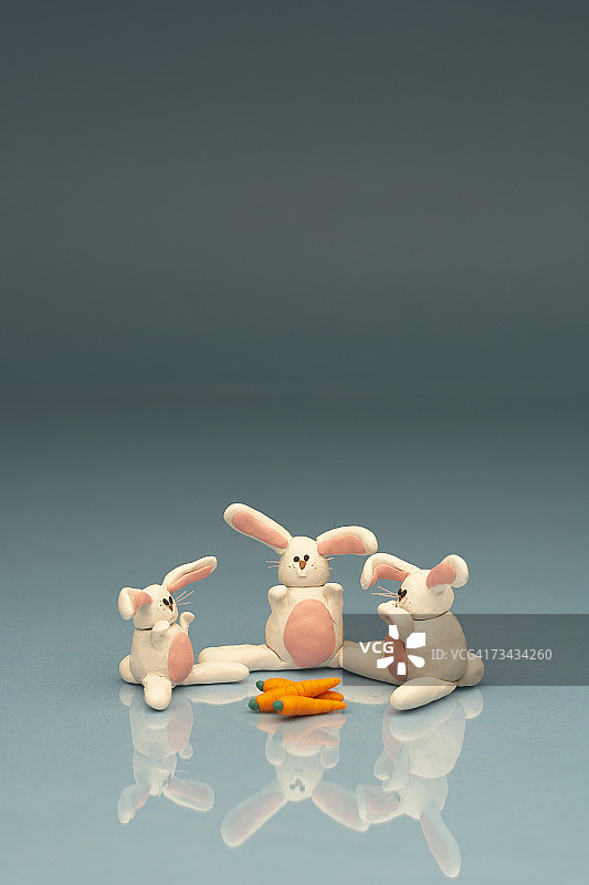 三只拿着胡萝卜的白色兔子图片素材