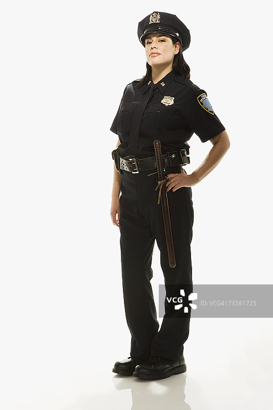 女警官白色背景肖像图片素材