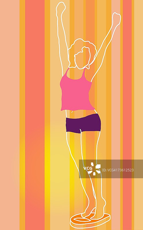 女人举起双臂的侧面照图片素材