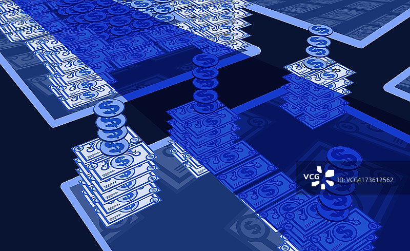 纸币与美元硬币堆叠图片素材