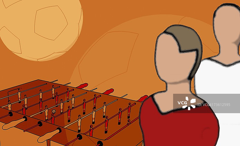 男人和女人在桌上足球旁图片素材
