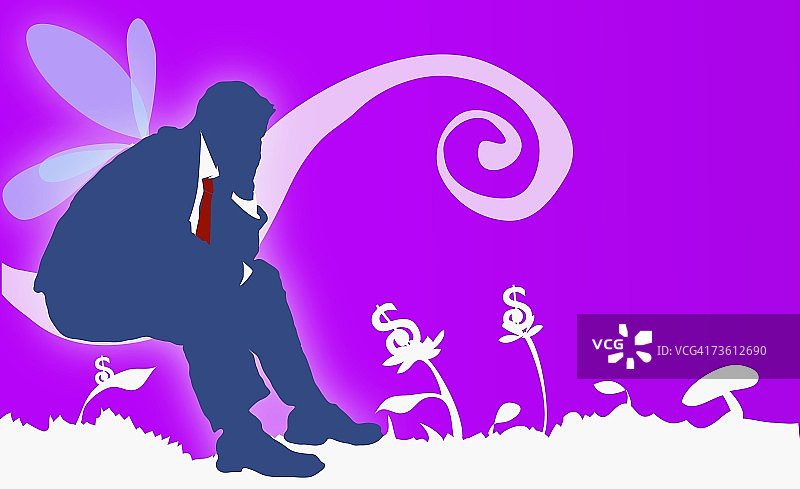 商人坐着思考的侧面轮廓图片素材