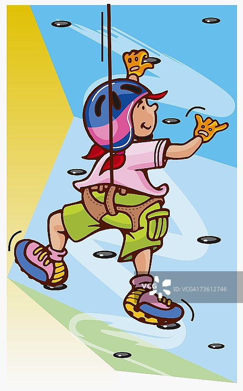 男孩攀爬岩壁的特写镜头图片素材