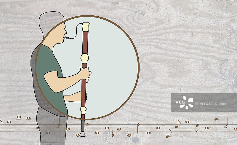 男人演奏巴松管的侧面照图片素材