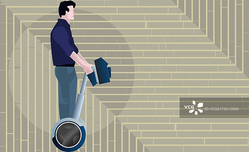 男人侧面轮廓：站在滑板车上图片素材