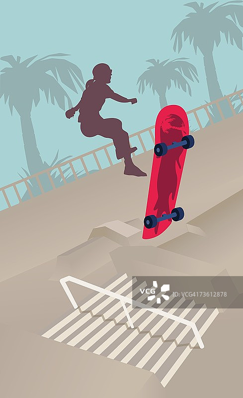 玩滑板的女子剪影图片素材