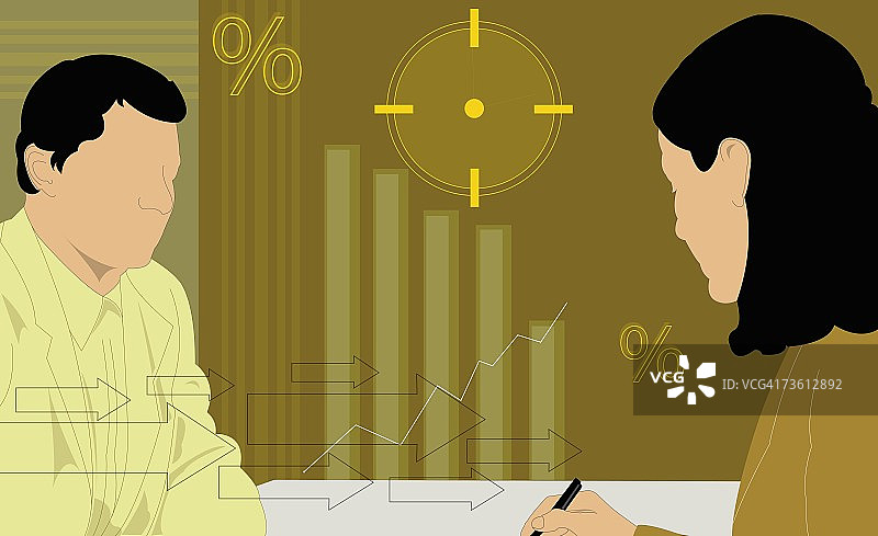 在桌旁的女商人和商人侧面照图片素材