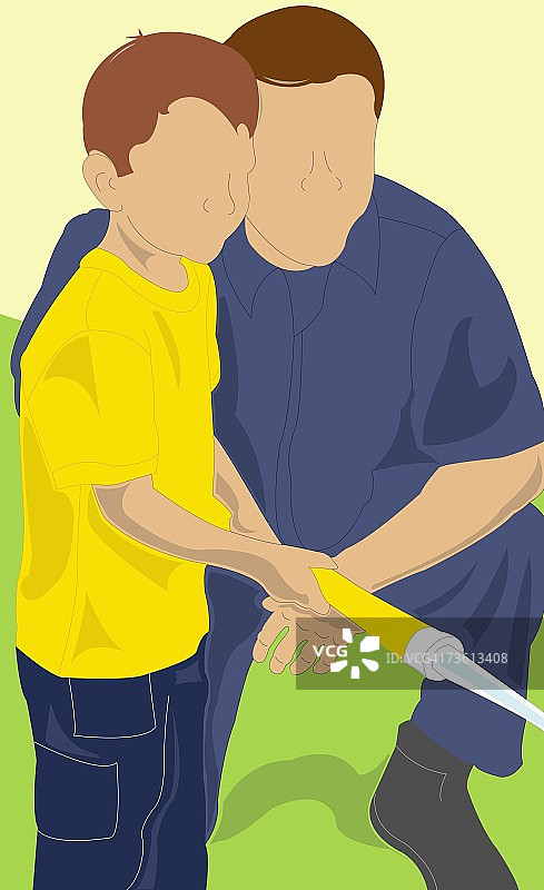 男孩和父亲一起玩水枪图片素材