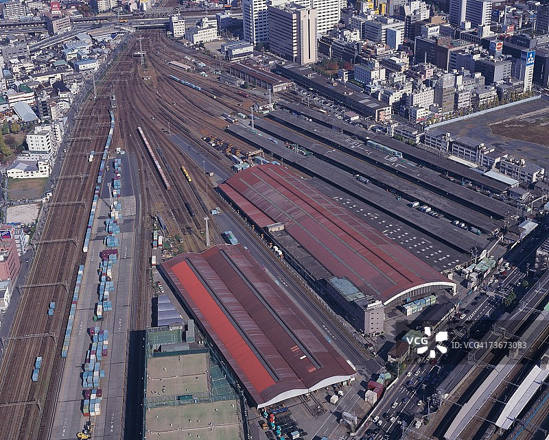 日本大阪铁路轨道鸟瞰图图片素材
