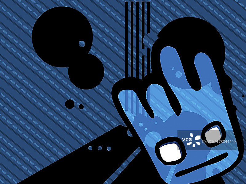 蓝色背景下的人脸特写图片素材