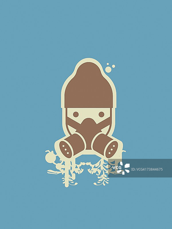 蓝色背景下戴防毒面具的人脸特写图片素材