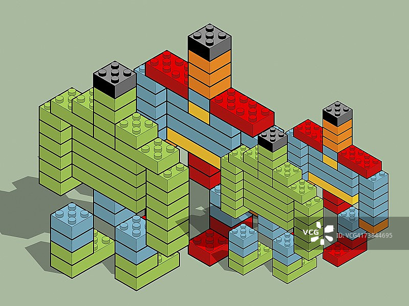 塑料积木制成的机器人高角度景观图片素材