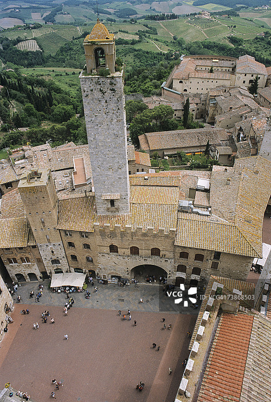 意大利托斯卡纳圣吉米尼亚诺主教堂广场鸟瞰图片素材