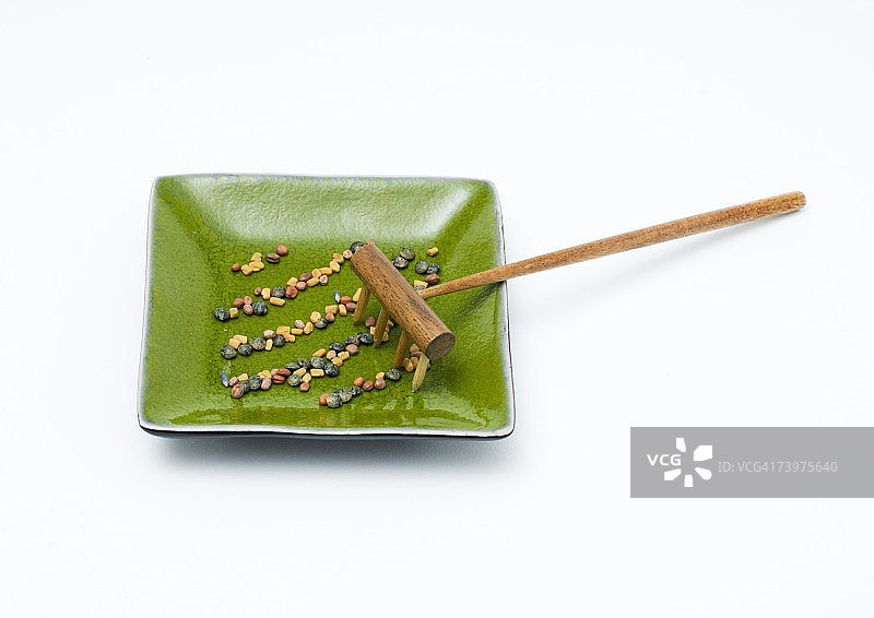 餐盘中的种子和耙子图片素材