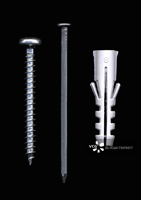 螺丝、钉子和塑料墙塞图片素材