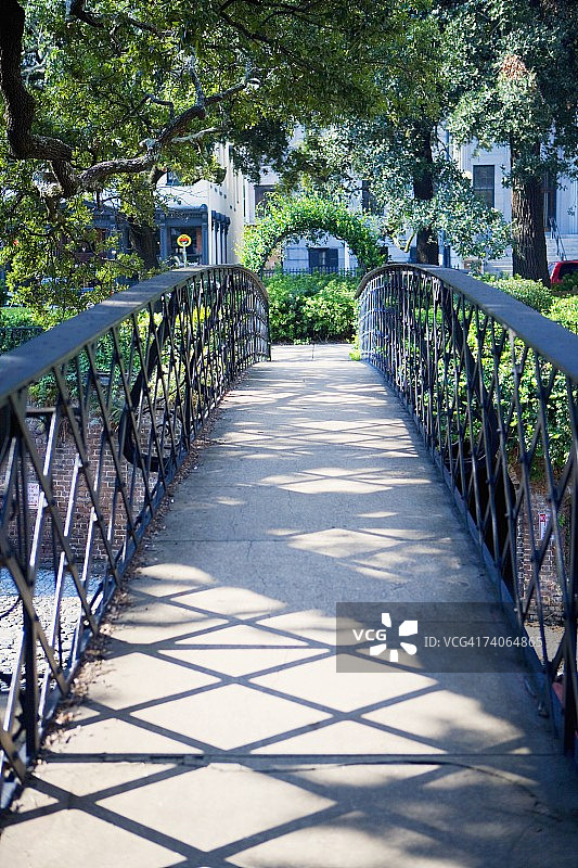 美国佐治亚州萨凡纳市，常春藤覆盖的人行天桥入口图片素材