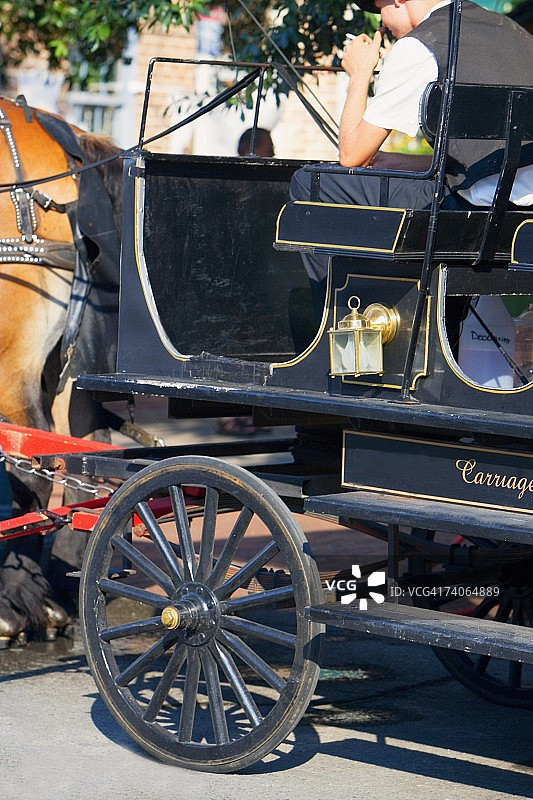 男子侧面像：坐在马车上，美国佐治亚州萨凡纳图片素材