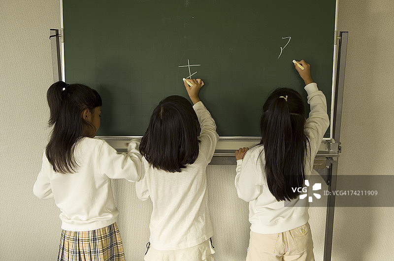 在黑板上写字的女孩图片素材