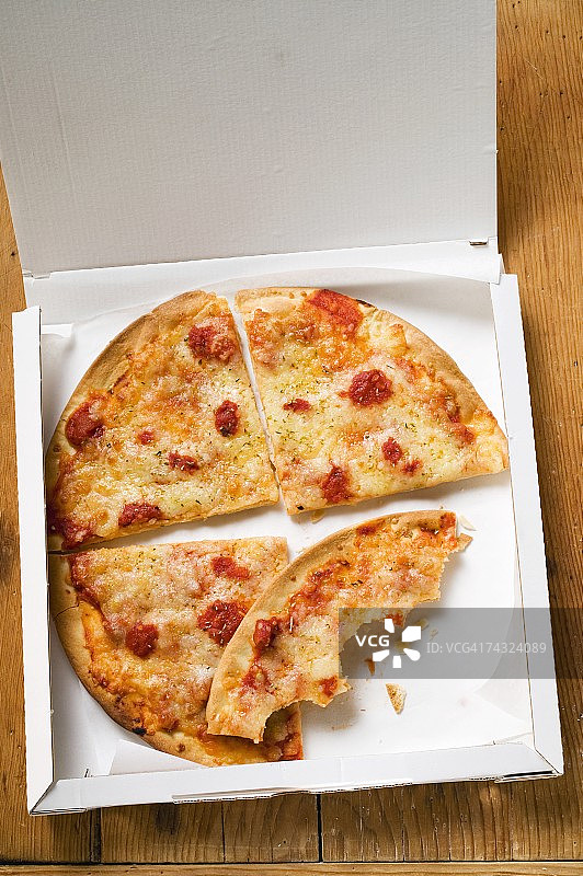 披萨盒中的玛格丽特披萨切片图片素材