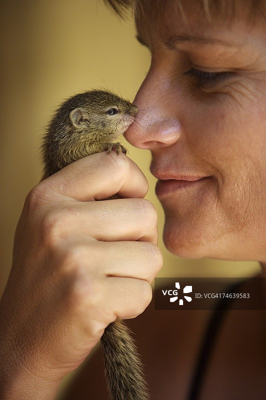 抱着非洲地松鼠宝宝的女人图片素材