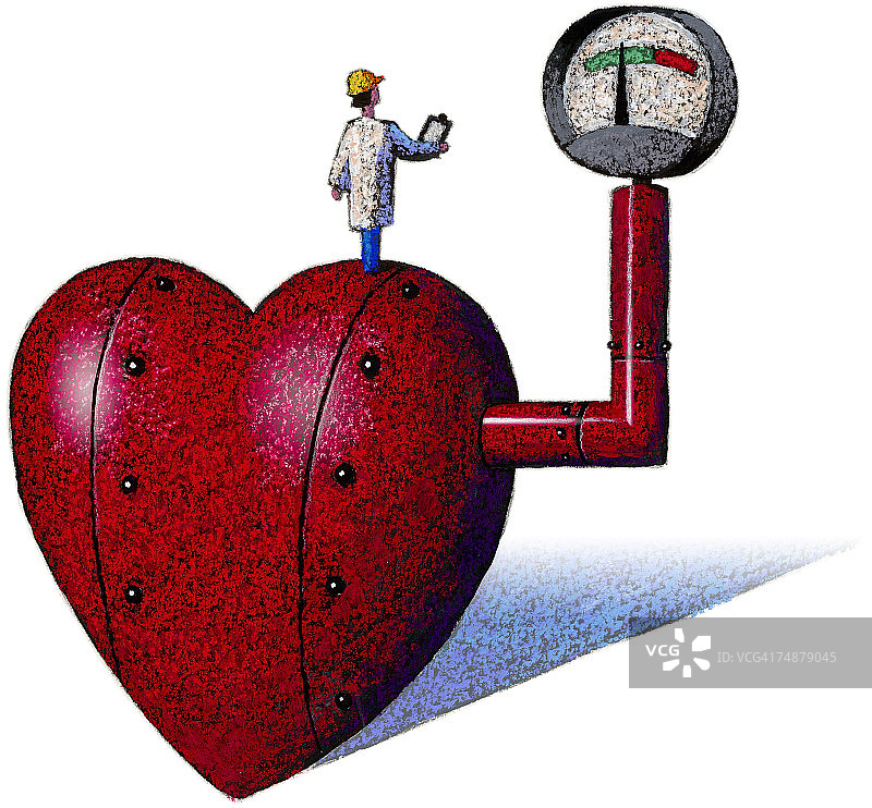 医生监测心脏压力表，插画图片素材