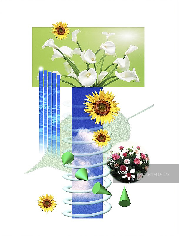 美丽花卉拼贴画图片素材