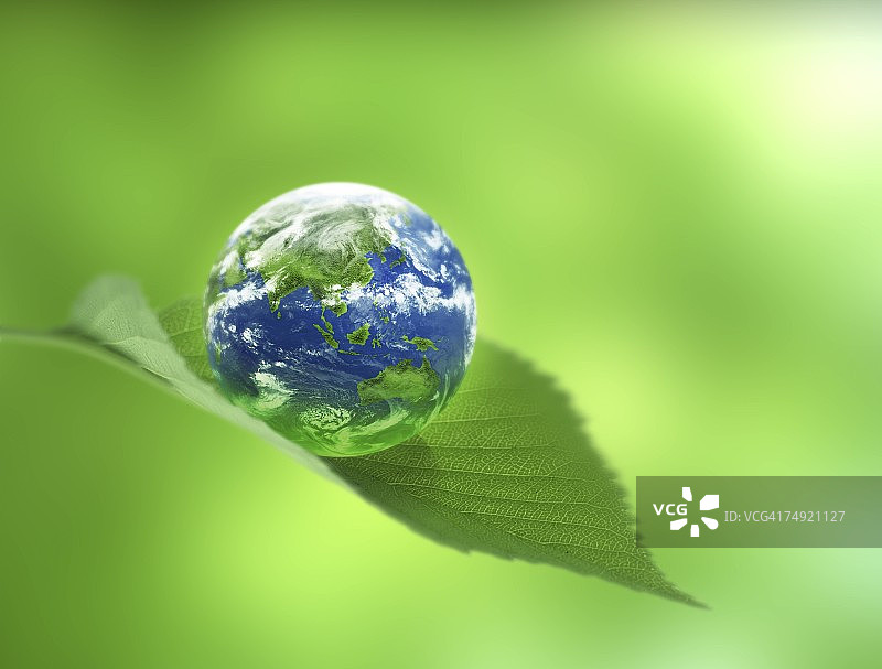 树叶上的地球数字合成图像图片素材