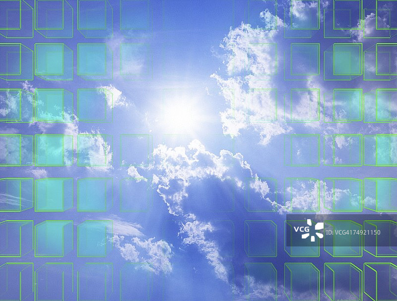 阳光照耀下的立方体云朵数字合成图像图片素材