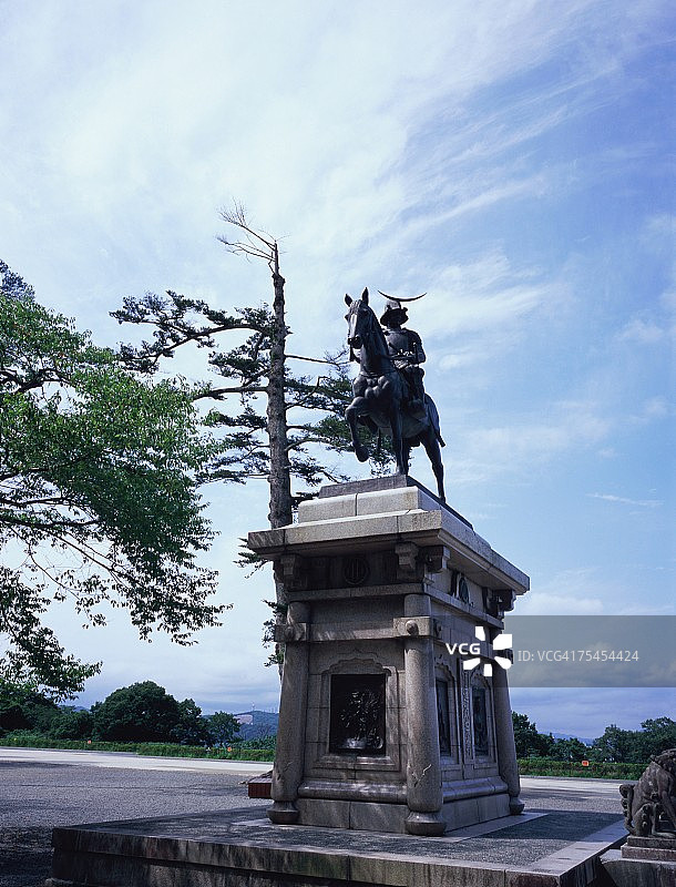 日本宫城县仙台市的伊达政宗雕像图片素材