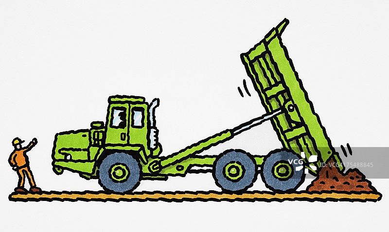 卡通绿色铰接式自卸车侧视图图片素材