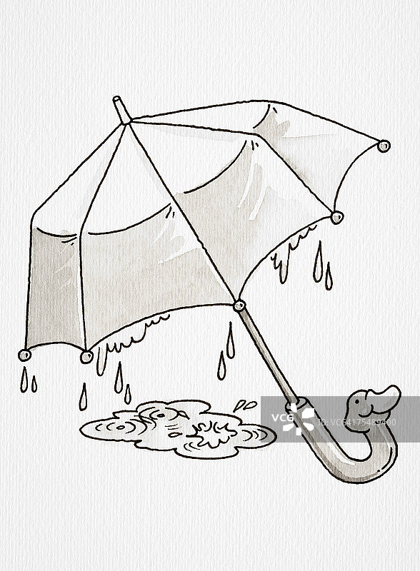 打开的雨伞和水坑卡通图片素材