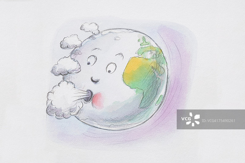 嘴吹云朵的滑稽人脸地球图片素材