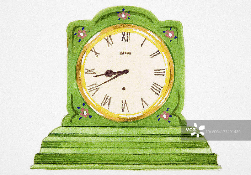 带罗马数字的小绿色时钟图片素材