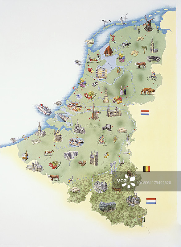 荷兰地图，展现独特特征和地标图片素材