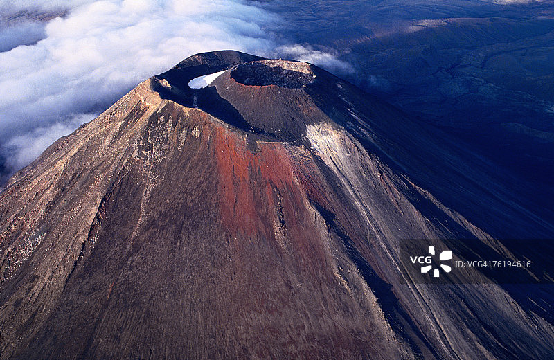 瑙鲁赫伊火山坑鸟瞰图，汤加里罗国家公园，北岛，马纳瓦图-旺加努伊，新西兰，大洋洲图片素材