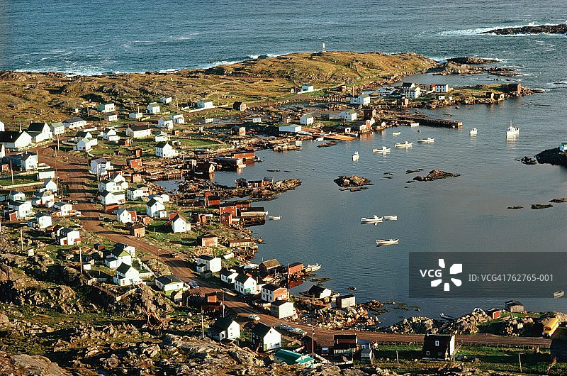 加拿大纽芬兰福戈岛渔村高视角图片素材