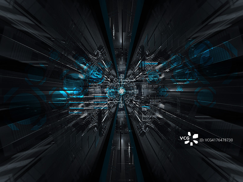 深色背景上的灰色物体与蓝色光束图片素材