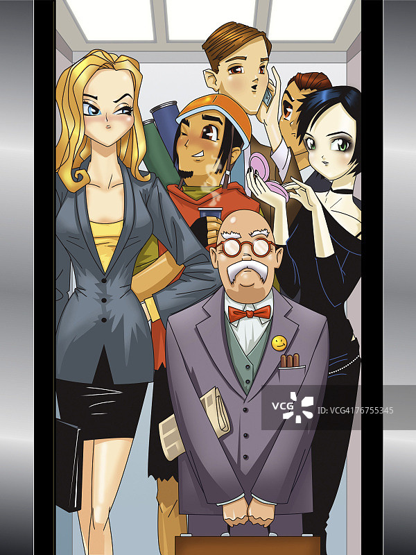 电梯里的人们图片素材