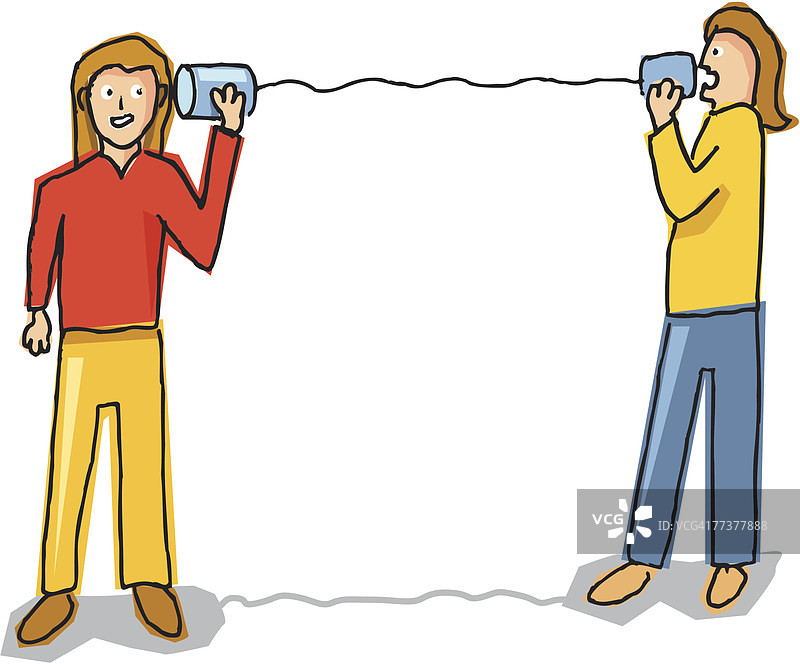 两个女人用罐头盒通话图片素材