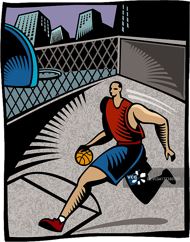 球场上奔跑的篮球运动员图片素材