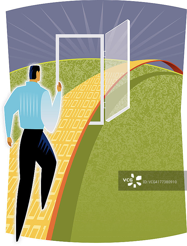 男人穿过敞开的门图片素材