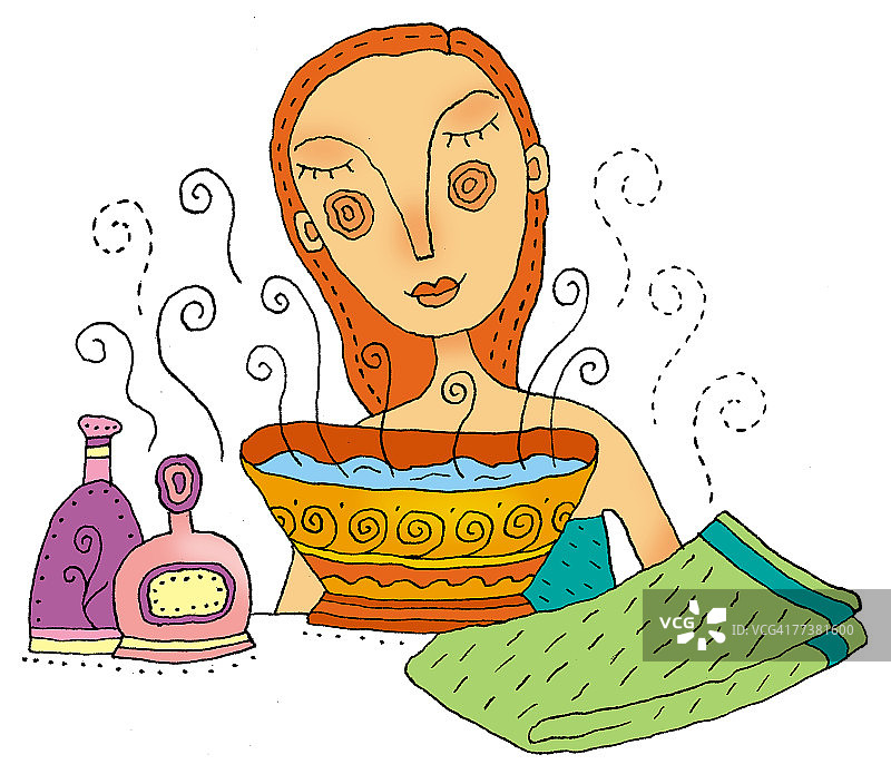 正在蒸脸的女孩图片素材