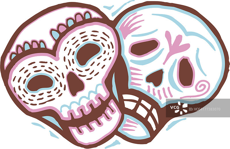 带有快乐和悲伤表情的彩色骷髅图片图片素材