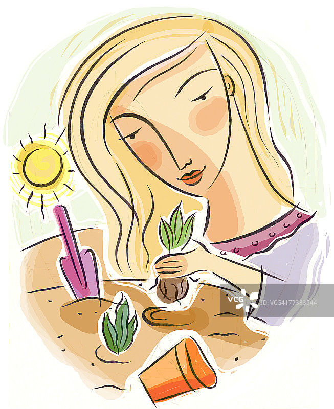 女人种植树苗图片素材