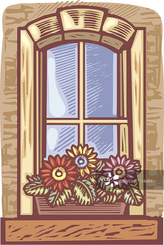 带有花箱的窗户图片素材