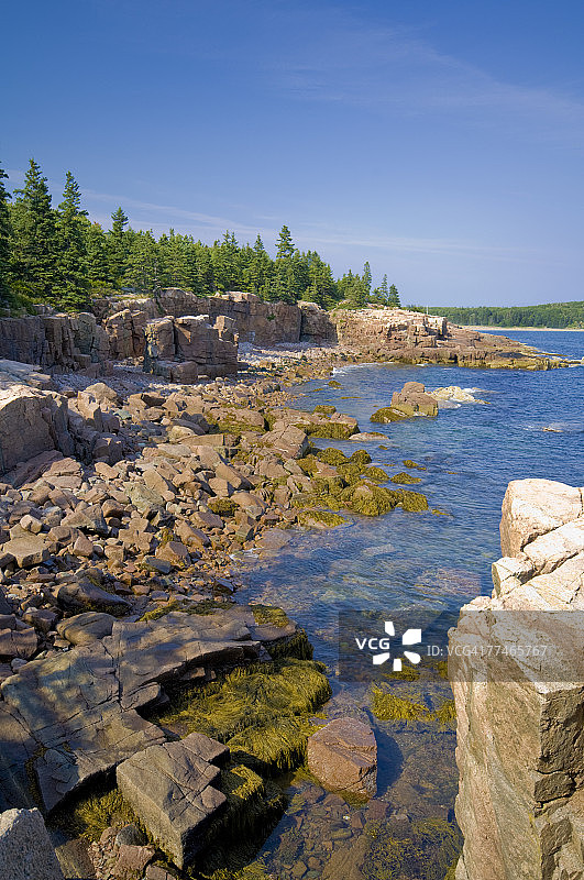 阿卡迪亚国家公园水獭悬崖旁的海湾图片素材